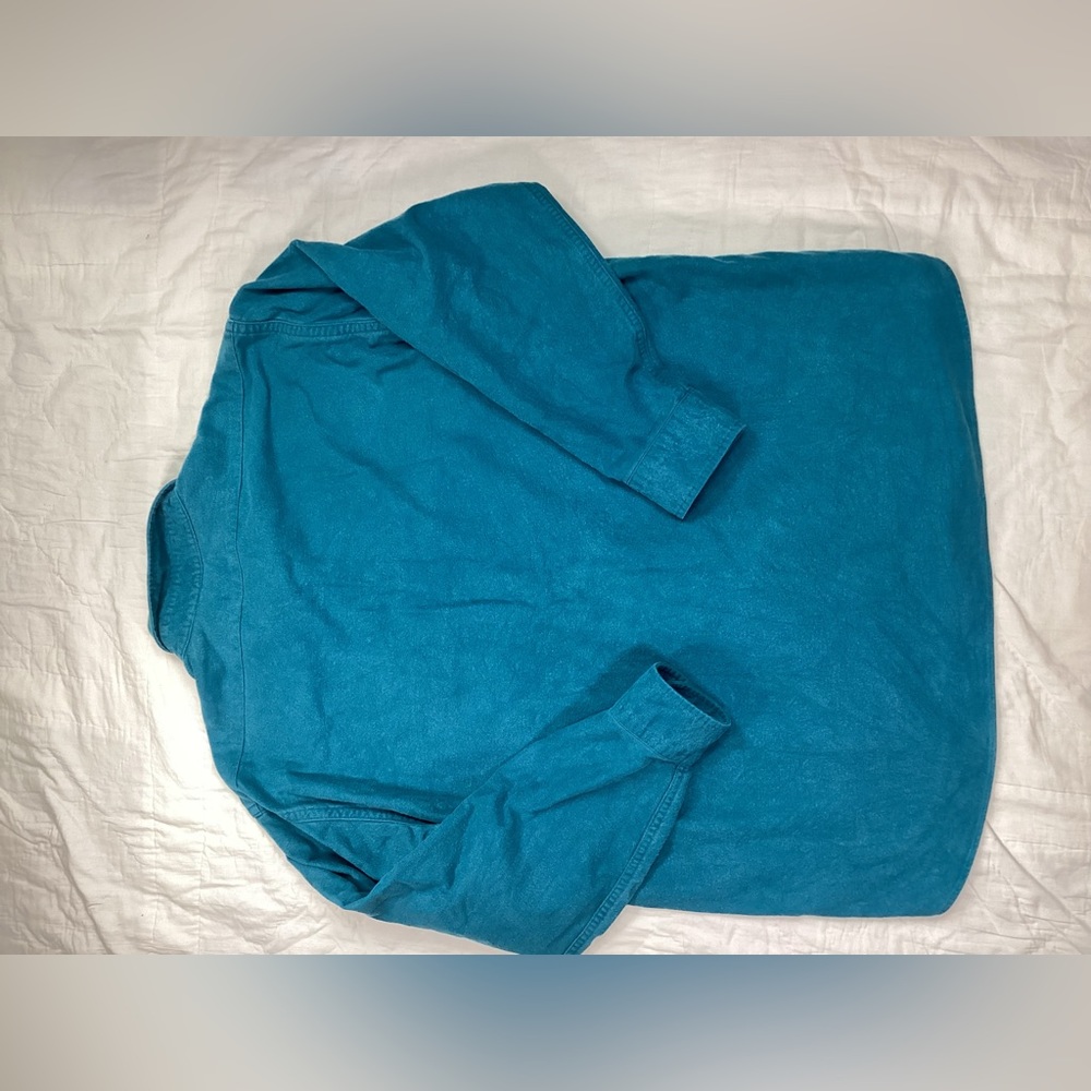 Vtg Men’s LL Bean USA Chamois Cloth Long Sleeve Button Up Shirt Teal Blue - Picture 6 of 6